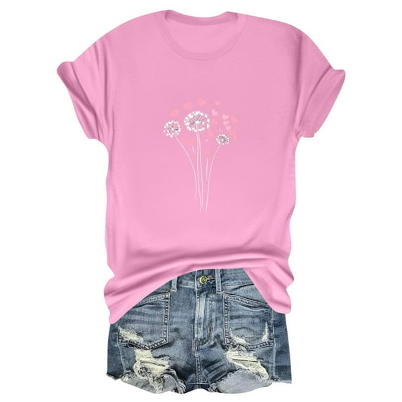 NAMTYQX Womens Graphic Tees Round Neck Boxy Fit Plus Size Hip Cool Short Sleeve Lightweight Printed Muster Plus Size Summer Tops Pink Size S