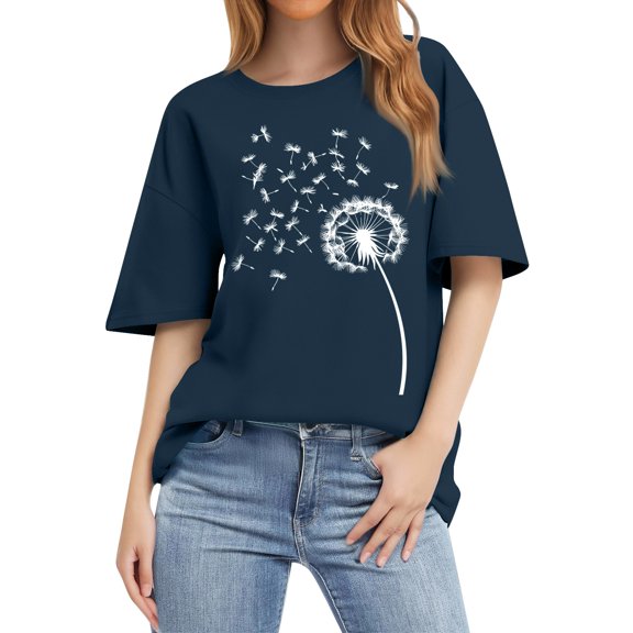 NAMTYQX Womens Graphic Tees Short Sleeve Scoop Neck mit Muster Printed Trending Plus Size Airoft Light Loose Fit Womens Oversized Tee Shirts Navy Size XL