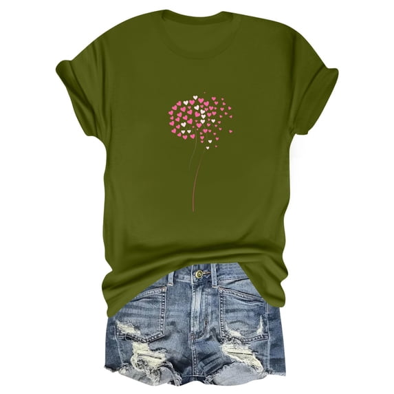 NAMTYQX Womens Summer Tops Breathable Loose Light Plus Size Casual Patterned Short Sleeve Scoop Neck Mit Muster Womens Tops Casual Army Green Size M