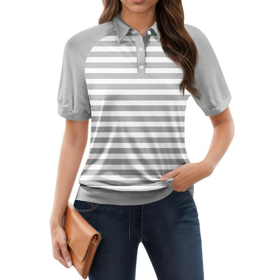 NAMTYQX Womens Summer Tops Lapel Trending Lounge Womens Polo Shirts Short Sleeve Soft Gray Size L