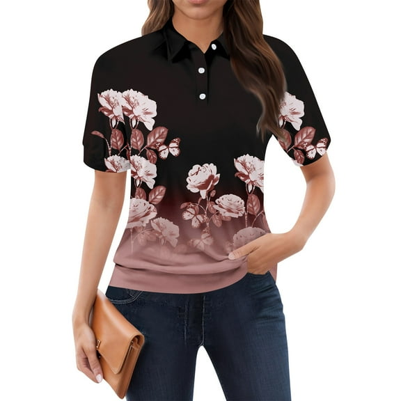 NAMTYQX Womens Summer Tops Womens Golf Polo Shirts Lounge Casual Soft Lapel Short Sleeve Pink Size S