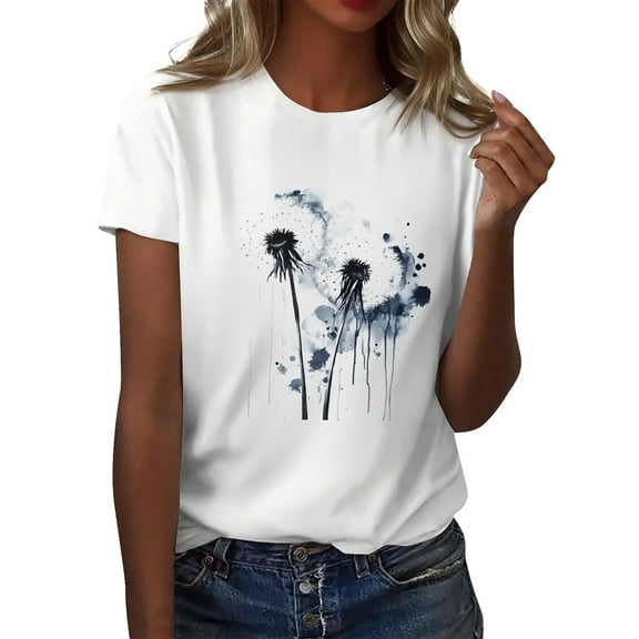 NAMTYQX Womens T Shirts Light Gemustert Cool Crew Neck Graphic Loose Fit Trendy Oversized Short Sleeve Womens Oversized Tee Shirts White Size XL