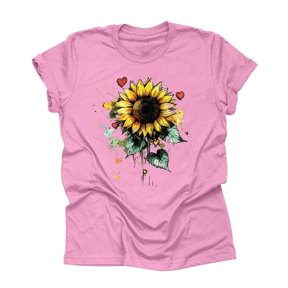 NAMTYQX Womens Tops Casual Loose Oversized Casual Short Sleeve Round Neck Stretch Patterned Soft Patterned Shirts for Women Pink Size XL