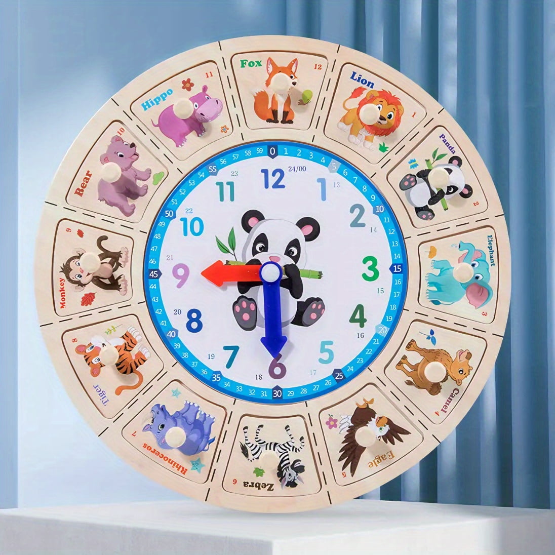Early Learning Center Wooden Teaching Clock With Random Pattern, Toys