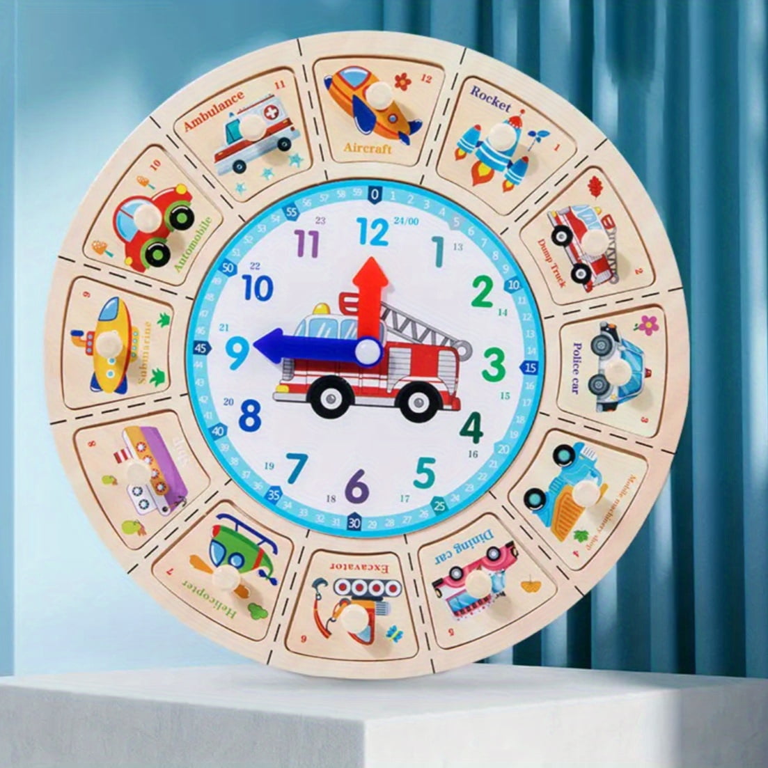 Early Learning Center Wooden Teaching Clock With Random Pattern, Toys