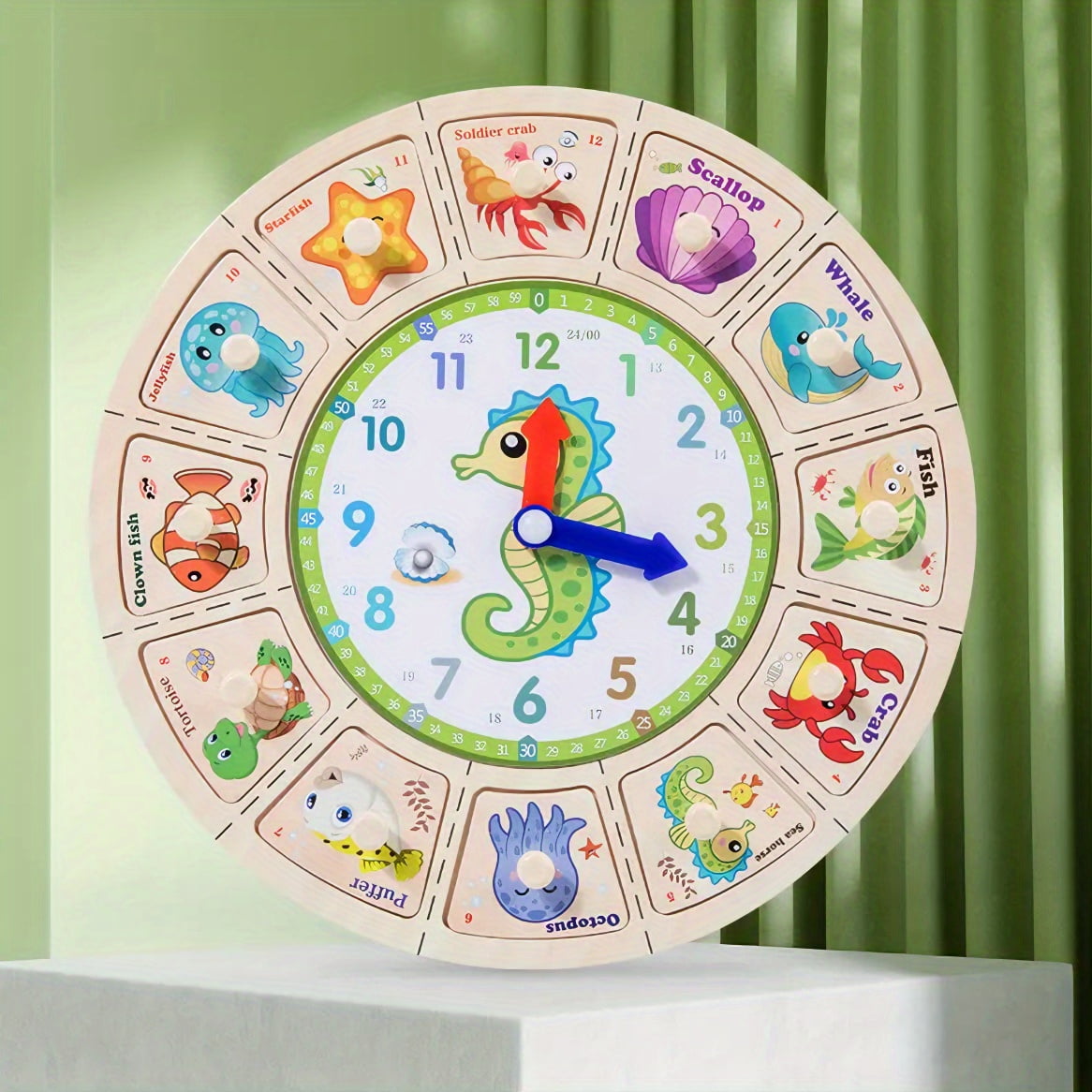 Early Learning Center Wooden Teaching Clock With Random Pattern, Toys