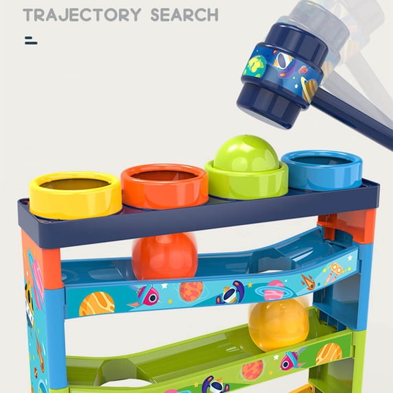Early Learning Educational Gift Toy Kids Pound Ball Learning Station Interactive Ball Drop Toy With 4 Colorful Balls Hammers Track Re-bound Play Chubbys Size Balls
