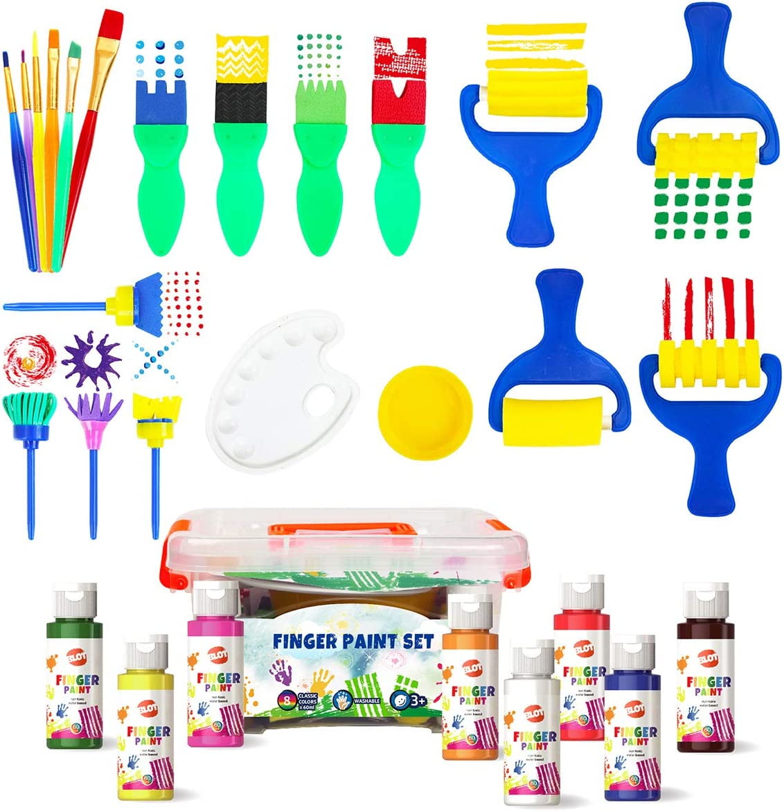 AROIC Washable Finger Paint set, 82 Pack Washable Kids Paint Set with 12  Color Finger Paints, Sponges, Paint Brushes, Waterproof Paint Apron,  Palette