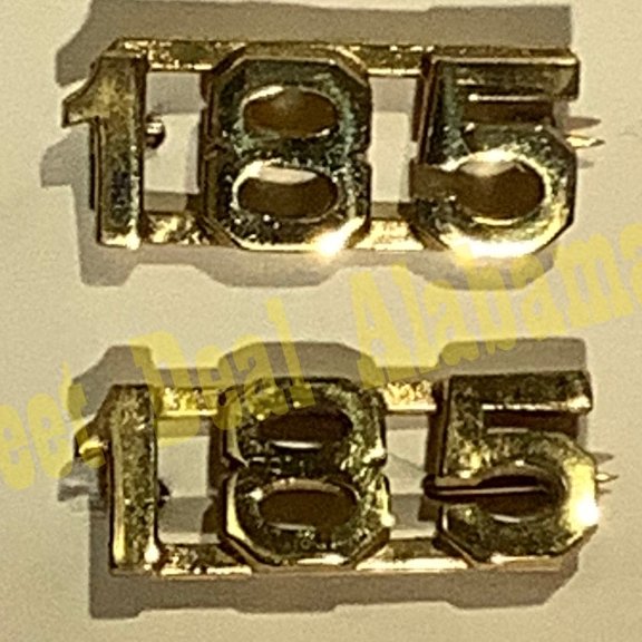 Early/Mid 1900s Brass C-Clasp "185" Collar Device 3/8"H Hat / Lapel Pins Set