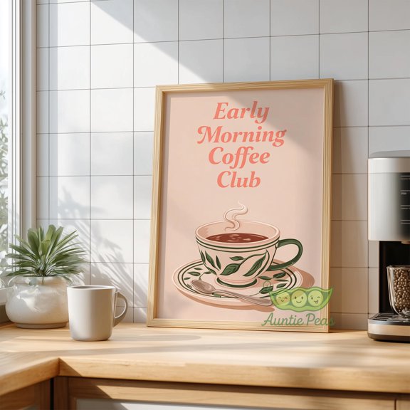 Early Morning Coffee Club Wall Art, Retro Kitchen Decor, Cozy Café Poster, Coffee Lover Gift, Vintage Coffee Cup Artwork, Poster Only