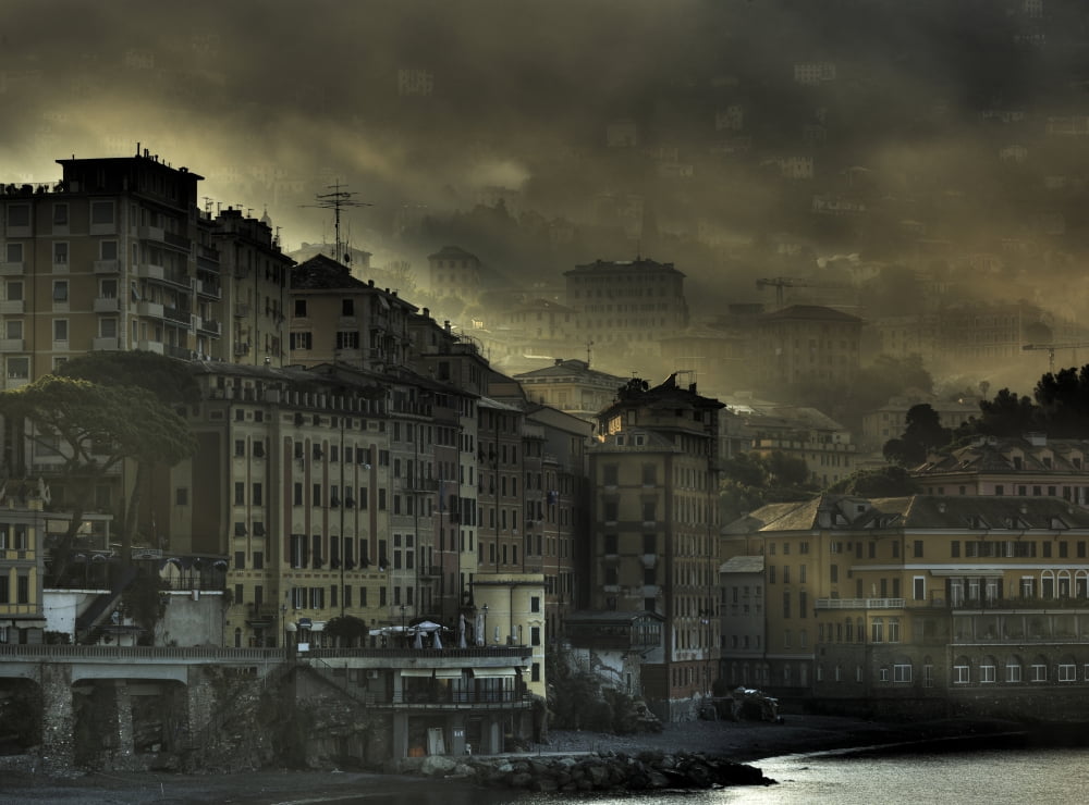 Early Morning In Camogli Italy Canvas Art - Richard Desmarais Design Pics (16 x 12)