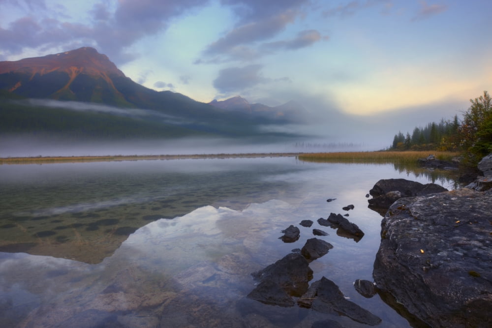 Early Morning On The Sunwapta River In Jasper National Park Alberta Canada Canvas Art - Dan Jurak Design Pics (17 x 11)