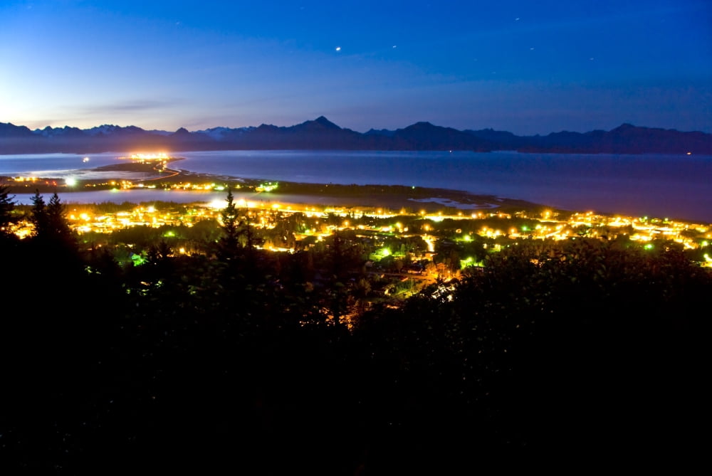 Early Morning View Of The Homer Spit As Night Gives Way To The Dawn Over The Kenai Mountains And Kachemak Bay On The Kenai Peninsula Of Southcentral Alaska Canvas Art - Bill Scott Design Pics (34 x 2