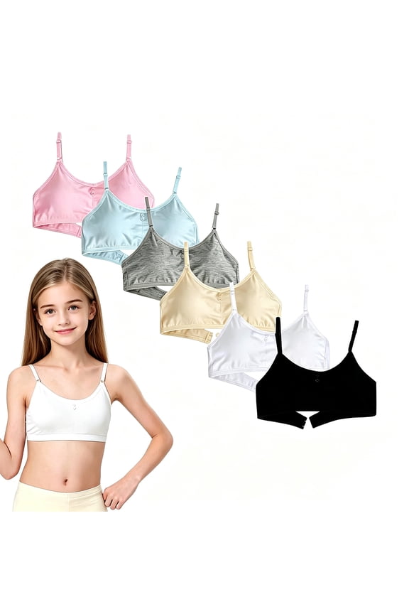 Early Puberty Mild Cloud Cushion Cotton First Bra Pre-Teens 10-16 No Wire Thin Soft Padding, Modifiable Fine Straps Skin-Soft High Stretch Breathable Undergarment Initial Growth Support