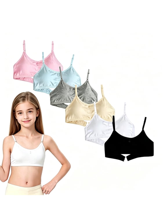 Early Puberty Mild Cloud Cushion Cotton First Bra Pre-Teens 10-16 No Wire Thin Soft Padding, Modifiable Fine Straps Skin-Soft High Stretch Breathable Undergarment Initial Growth Support