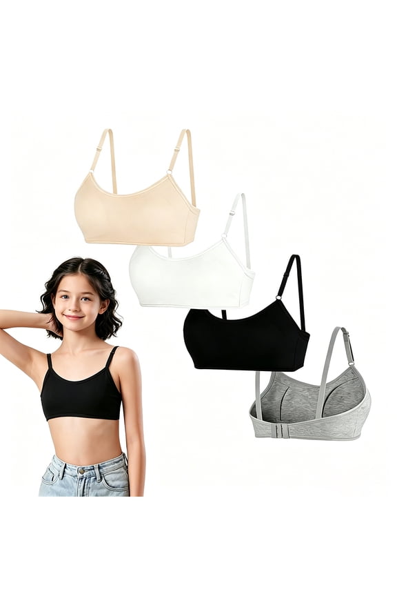 Initial Adolescent Mild Support Breathable Cotton Starter Bras Teenagers 10-16 No Wire Light Cushion, Modifiable Slim Soft Straps Sweat Wicking Light Weight Comfort Puberty Bra