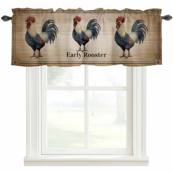 Early Rooster Valances for Windows Farmhouse Kitchen Curtains Valances Rod Pocket Valance Curtains for Windows Brown Spring Farmhouse Vintage Chicken Window Valances for Bathroom Bedroom 42"x12"