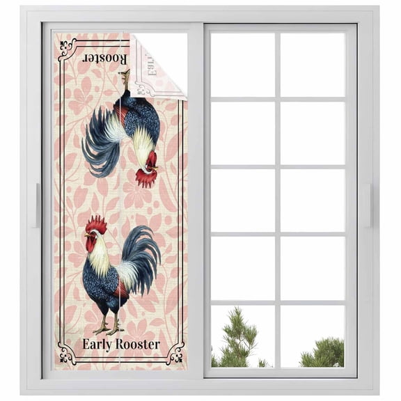 Early Rooster Window Privacy Film, Pink Spring Farmhouse Leaves Burlap Static Cling UV Sun Blocking Heat Control Window Tint Day and Night, Non-Adhesive One Way Windows Privacy Cover 29.5''x78.7''