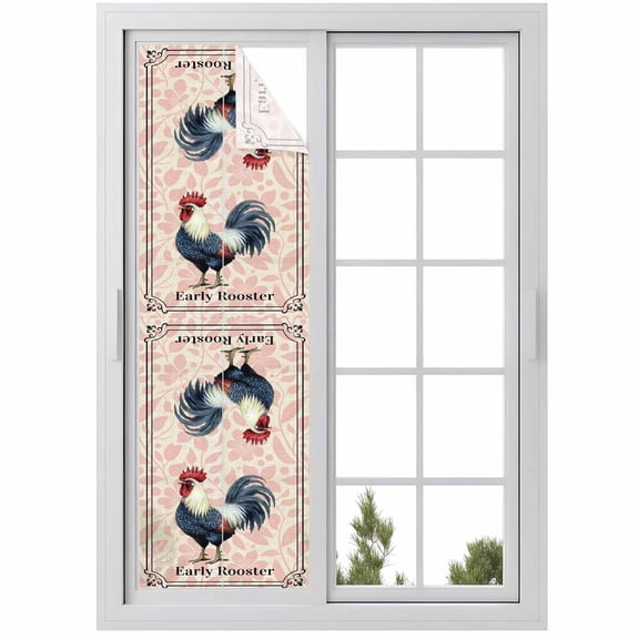 Early Rooster Window Privacy Film, Pink Spring Farmhouse Leaves Burlap Static Cling UV Sun Blocking Heat Control Window Tint Day and Night, Non-Adhesive One Way Windows Privacy Cover 17.7''x78.7''
