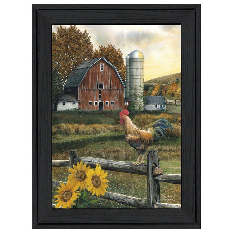 Early Rooster Rustic Farmhouse Framed Print in Multi-Color