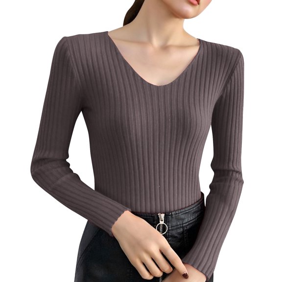 Early Spring Fashion Solid Color Long-Sleeve Fitted Stretch Pullover Sweater Long Sleeve Shirts Fall Fashion Basic Thermal Underwear Tops Winter Clothes