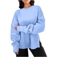 thumbnail image 1 of Early Spring Fashion Solid Color Round Neck Drop Shoulder Side Slit Loose Casual Sweatshirt Long Sleeve Shirts Fall Fashion Basic Thermal Underwear Tops Winter Clothes, 1 of 7