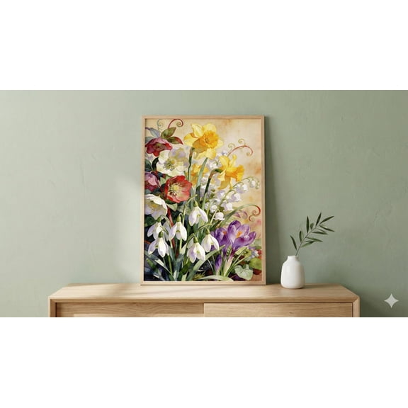 Early Spring Flowers Vintage Botanical A3 A4 A5 Cottagecore Poster Unframed Paper Print