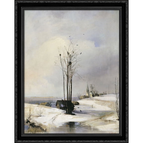 Early Spring. Thaw 28x34 Large Black Ornate Wood Framed Canvas Art by Aleksey Savrasov