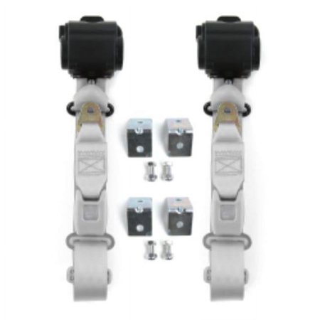 Early Triumph 1946-1954 Standard 3 Point Gray & Grey Retractable Bucket Seat Belt Kit with Bracketry - 2 Belts