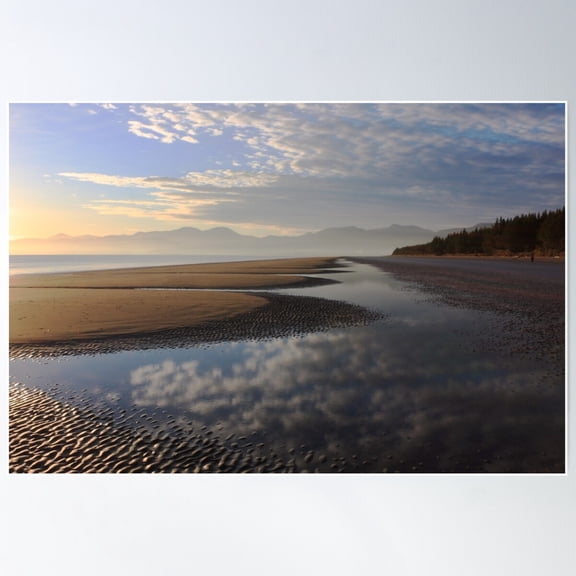 Early Winter Morning On A Nelson Beach Poster Wall Art, Modern Wall Decor For Living Room Bedroom, 8x12 UNFRAMED