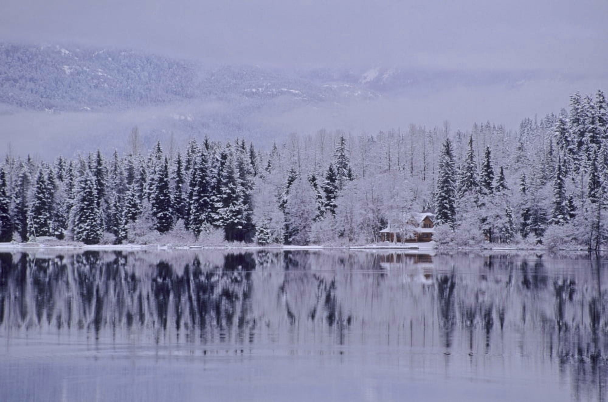 Early Winter Snow Greys The Trees Reflection In Lake Alta Lake Whistler BC Canvas Art - Leanna Rathkelly Design Pics (34 x 22)