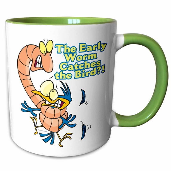 3drose, Early Worm Catches the Bird, 11oz Two-tone Green Mug