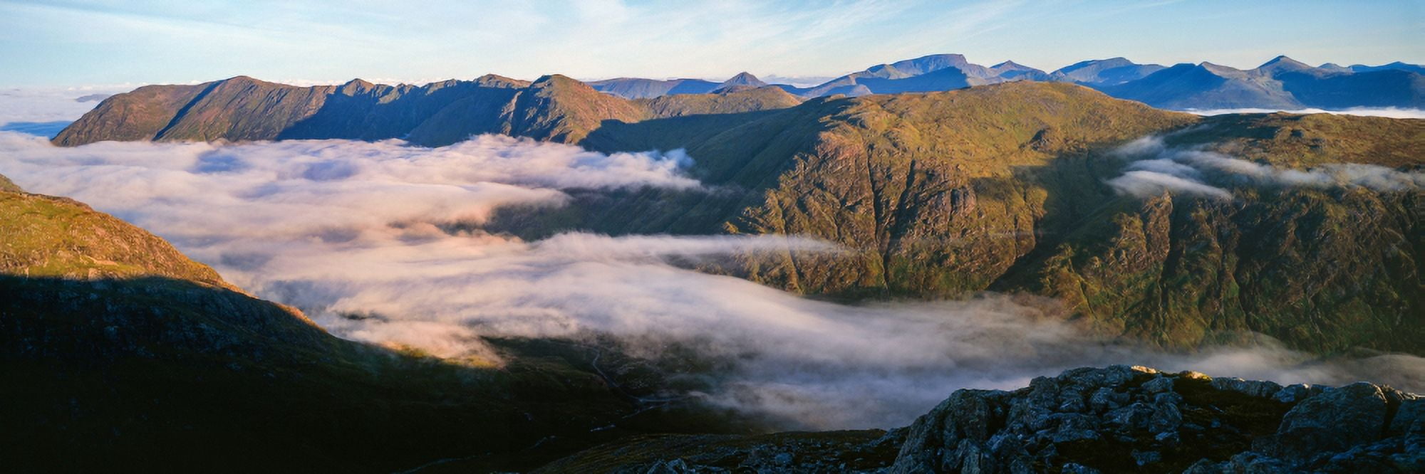 Early morning light on mountains Buachaille Etive Beag Glen Coe Scotland Canvas Art - Panoramic Images (12 x 36)