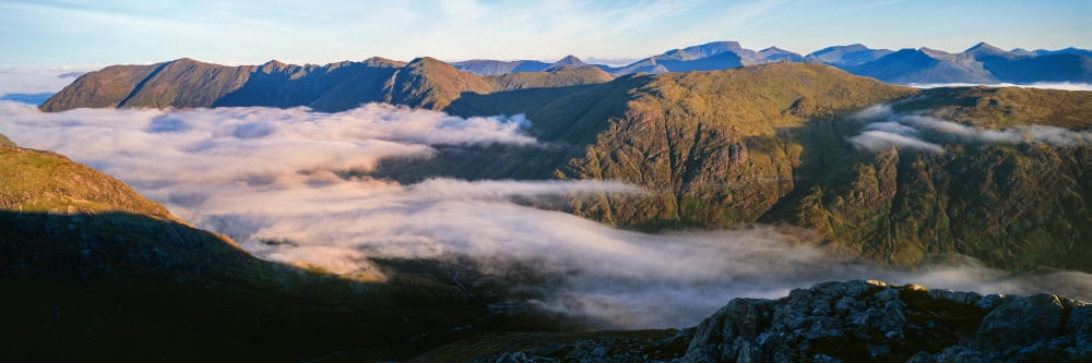 Early morning light on mountains Buachaille Etive Beag Glen Coe Scotland Canvas Art - Panoramic Images (6 x 18)