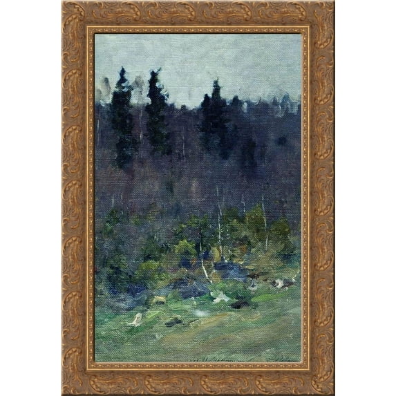 Early spring. The last snow. 24x18 Gold Ornate Wood Framed Canvas Art by Isaac Levitan