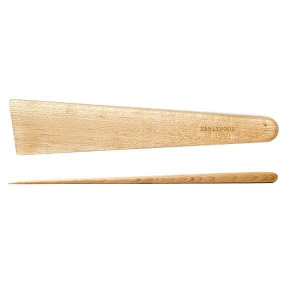 Earlywood 13 inch Handmade Wood Cooking Utensil for Kitchen, Multi-Purpose Scraper and Egg Turner, Cast Iron Scraper and Saute Spatula - Made in USA - Hard Maple Y101