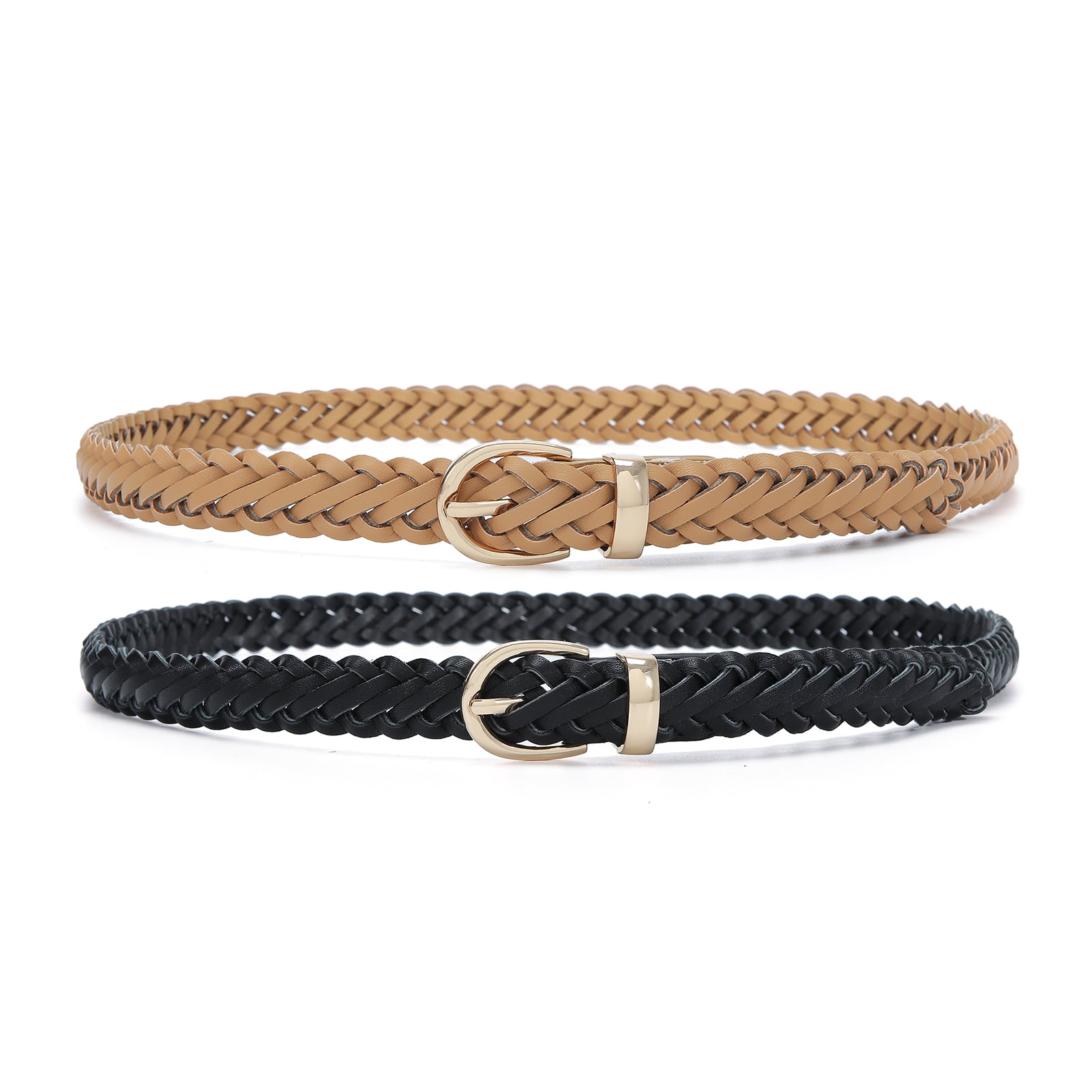 Earnda 2 Pack Thin Braided Belts for Women Classic Waist 
