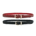 thumbnail image 1 of Earnda 2 Pack Thin Braided Belts for Women Classic Waist Belt Skinny Woven Strap for Jeans Pants Dress Black Red Medium, 1 of 6