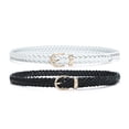 thumbnail image 1 of Earnda 2 Pack Thin Braided Belts for Women Classic Waist Belt Skinny Woven Strap for Jeans Pants Dress Black White Large, 1 of 6