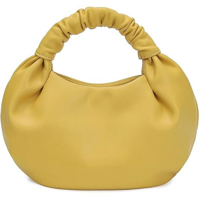 Earnda Chic Top Handle Bag for Women Small Ruched Hobo Handbag Yellow