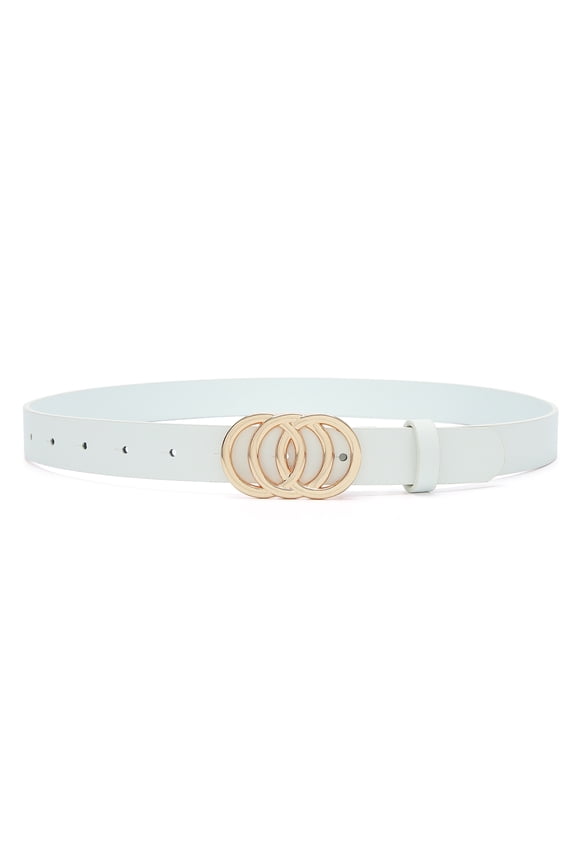 Women Belt for Jeans Dress O-Style Gold Buckle Skinny Waist Belt 0.98" Width Fashion Thin Belts for Ladies White Small