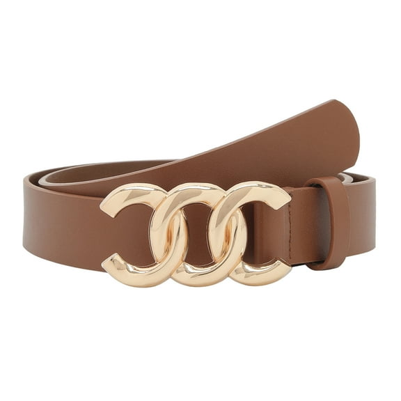 Earnda Women Gold Buckle Belt Ladies Brown Faux Leather Belt