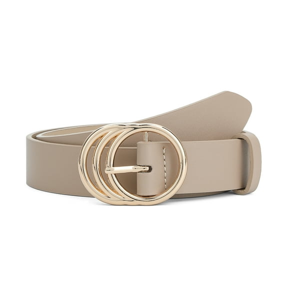 Earnda Women Leather Belts Fashion Ladies Waist Gold Buckle Belt Beige Large
