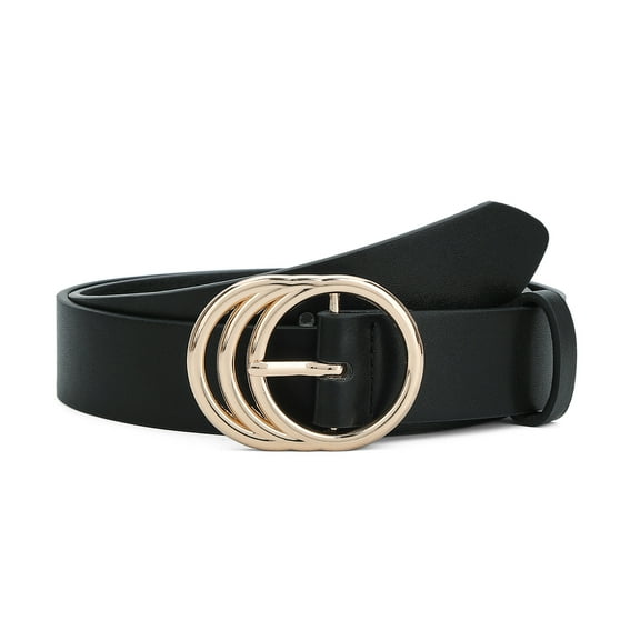 Earnda Women Leather Belts Fashion Ladies Waist Gold Buckle Belt Black Small