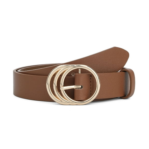 Earnda Women Leather Belts Fashion Ladies Waist Gold Buckle Belt Brown Medium