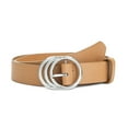 thumbnail image 1 of Earnda Women Leather Belts Fashion Ladies Waist Silver Buckle Belt Light Brown Small, 1 of 5