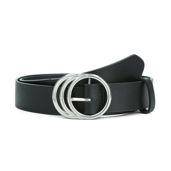 Earnda Women Leather Belts for Jeans Fashion Ladies Waist Belt with Silver Buckle Black Large