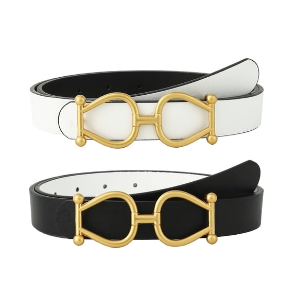 Earnda Women Reversible Leather Belt Two-in-One Fashion Ladies Buckle Belt Black White Small