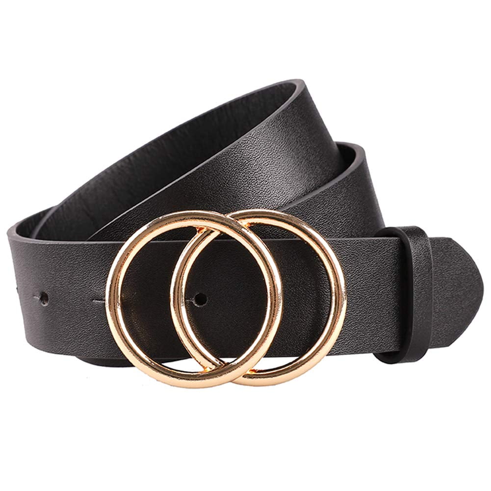 SUOSDEY Women Leather Belt Fashion Double O-Ring Soft Faux Leather Waist Belts for Jeans Dress