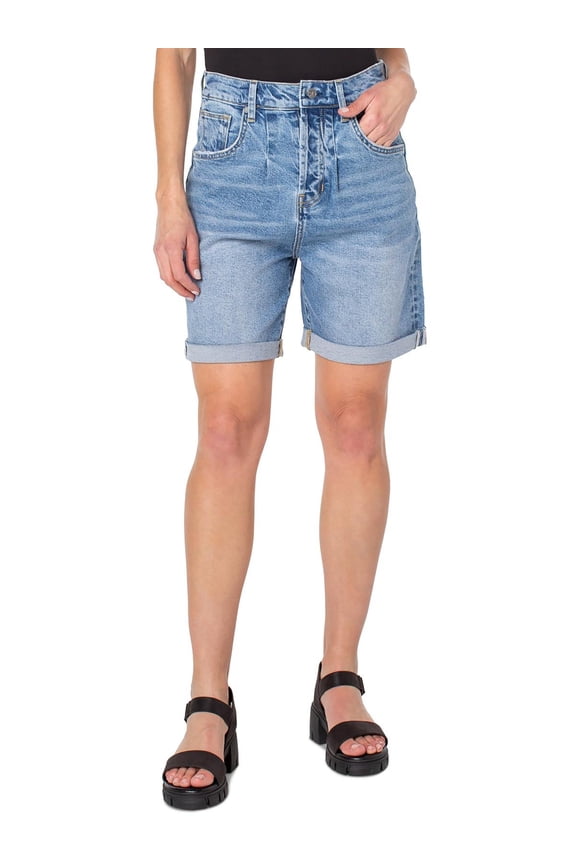 Womens Connie Cuffed Pleated Denim Shorts Emily 24